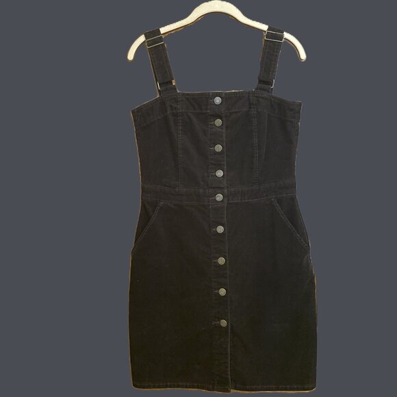 GAP Black (Corduroy-Like) Denim Button-Front Overall Dress - Size Small Petite - Picture 1 of 5